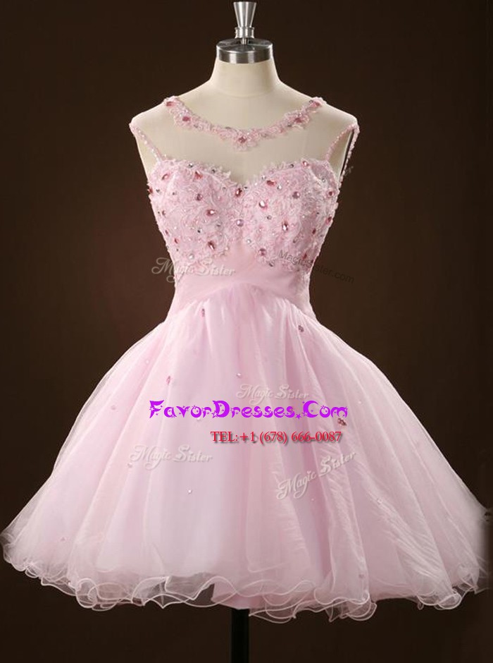 Gorgeous Mini Length Pink Prom Dress Scoop Sleeveless Zipper