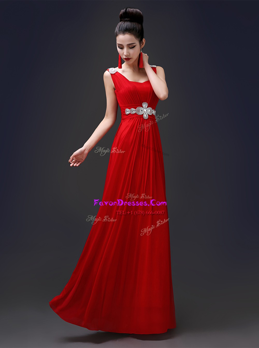 Noble Red Square Neckline Beading Dress for Prom Sleeveless Zipper