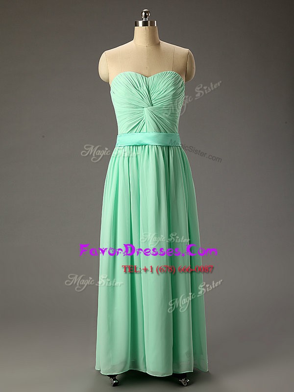  Sweetheart Sleeveless Prom Party Dress Floor Length Ruching Apple Green Chiffon