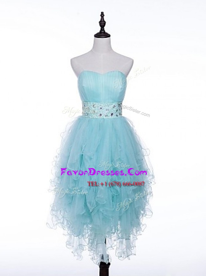 Graceful Light Blue A-line Sweetheart Sleeveless Tulle Asymmetrical Zipper Beading Prom Evening Gown