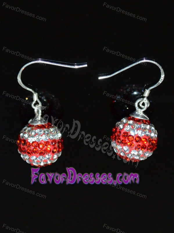 Red and White Rhinestone Luxurious Round Earrings