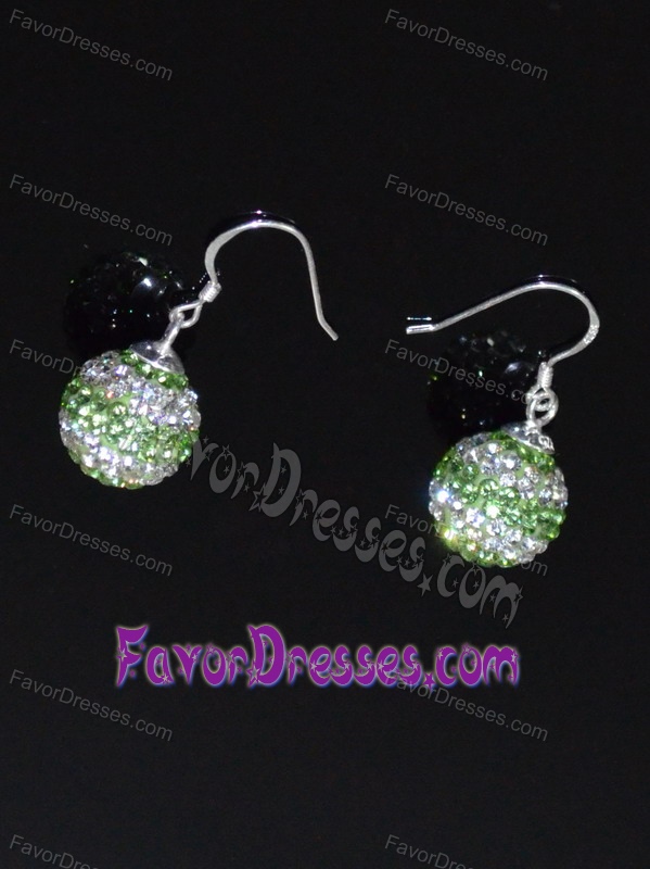 Spring Green And White Round Lovely Rhinestone Earrings