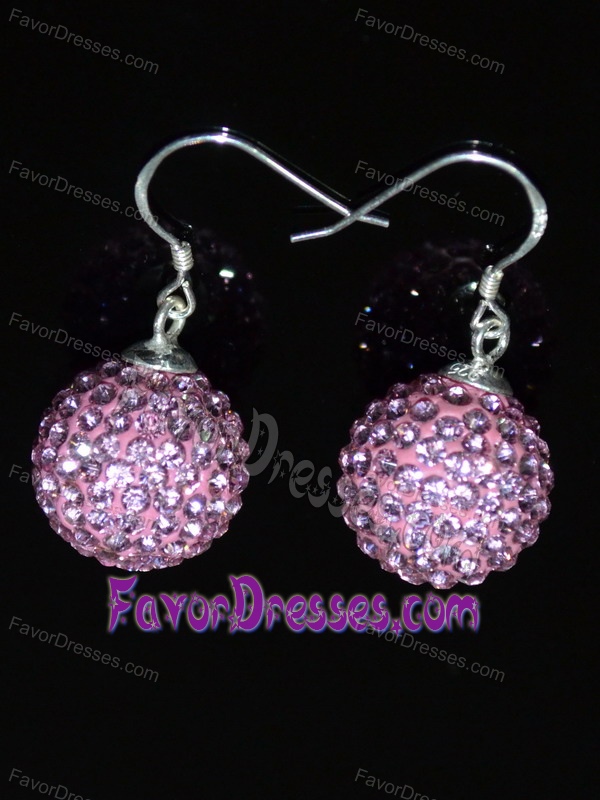 Round Baby Pink Luxurious Rhinestone Earrings