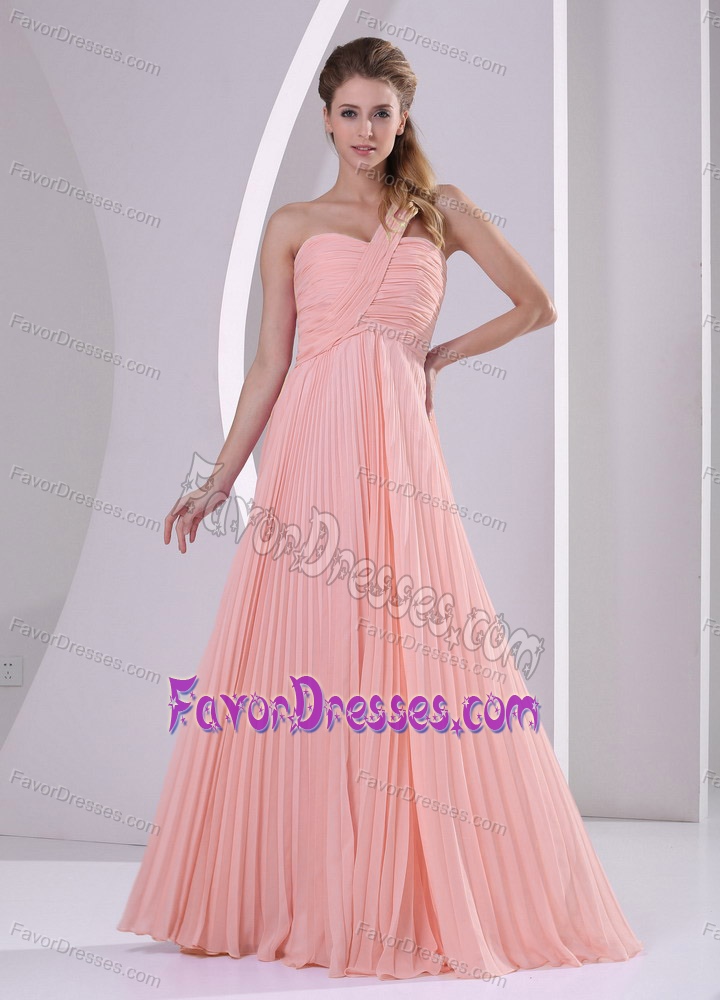 Pleated One Shoulder Empire Watermelon Prom Dress for Girls in Chiffon