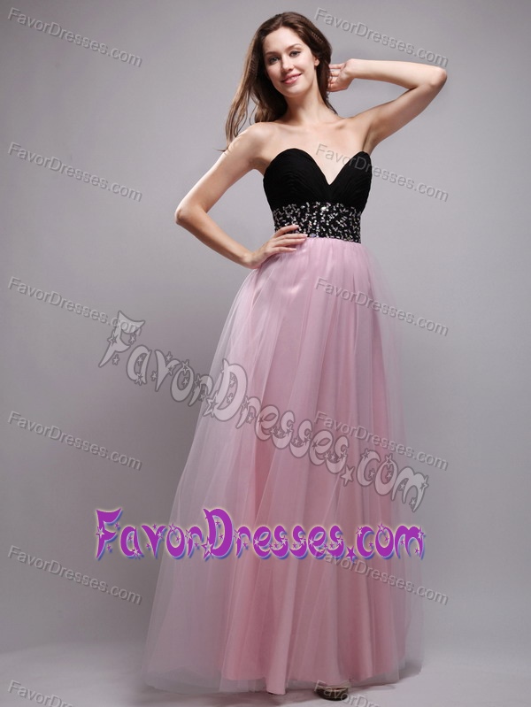 Beaded Sweetheart Long Prom Dress for Women in Pink and Black