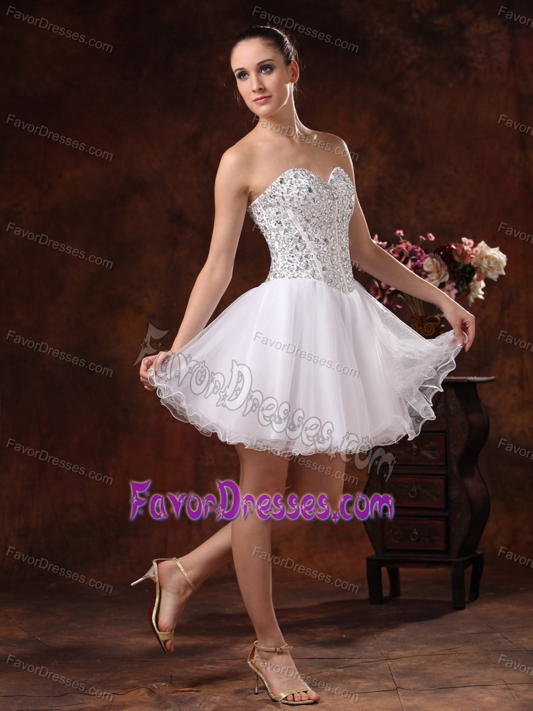 White Organza Sweetheart Beading Mini-length Prom Dressfor Less