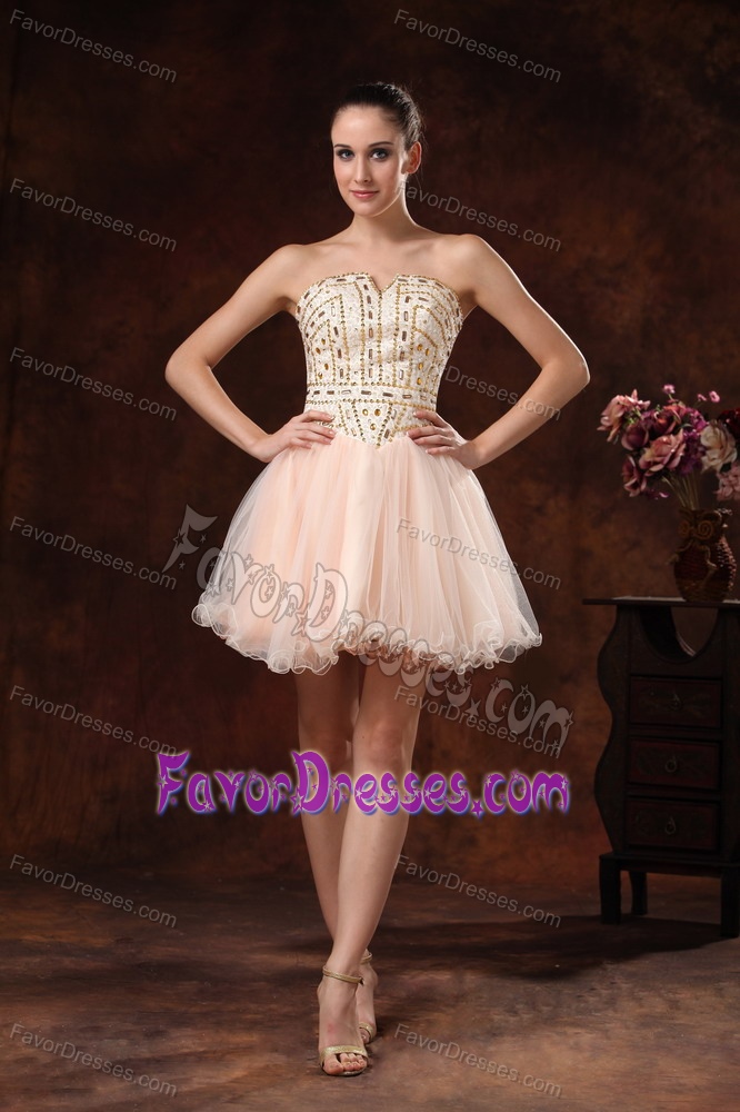 2013 Strapless Mini-length Beading Prom Nightclub Dresses in Light Pink