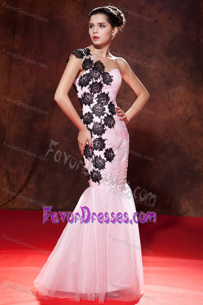 Mermaid One Shoulder Embroidery Long Organza Prom Dress Baby Pink