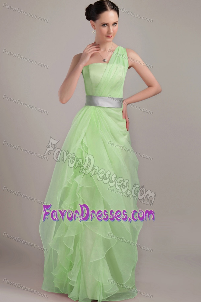 Column One Shoulder Long Prom Dress with Ruffles in Yellow Green