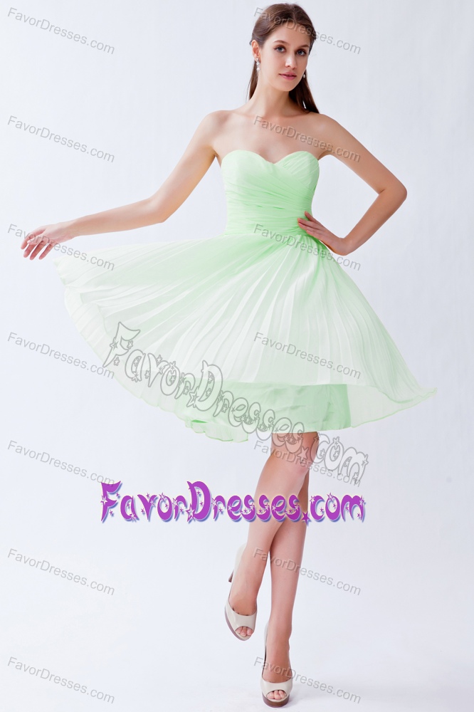 Light Green Empire Sweetheart Knee-length Chiffon Prom Dress with Pleats