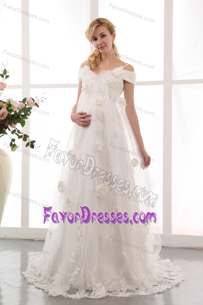 Modest Off The Shoulder Women Wedding Dress with Handle Flowers