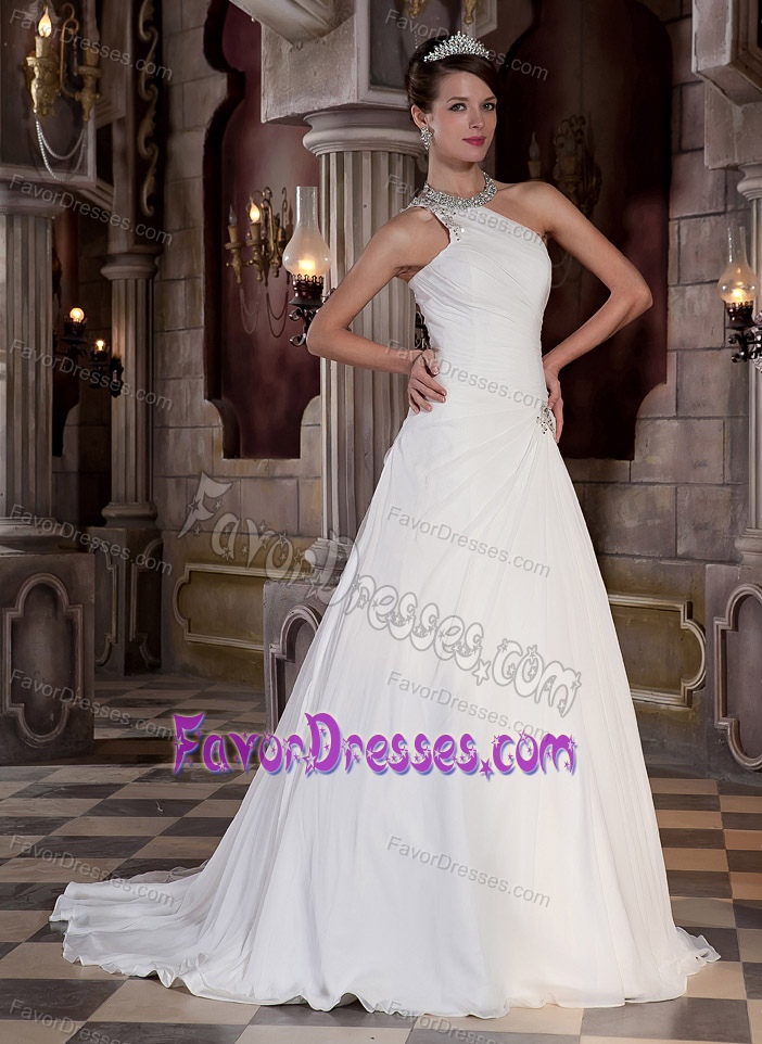 One Shoulder Princess Dresses for Church Wedding with Beadings and Ruches