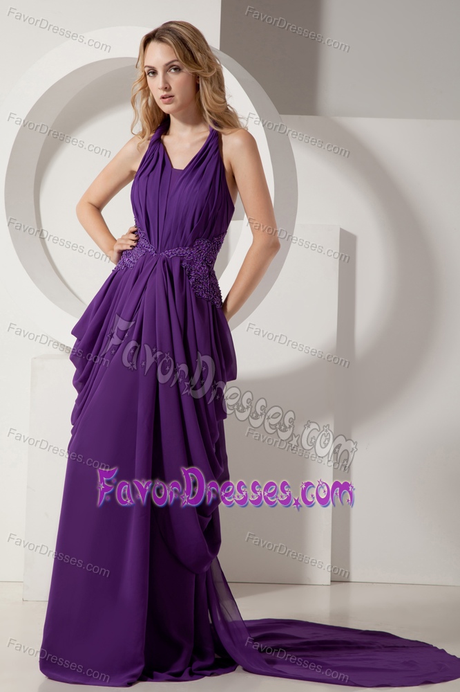 Recommended Purple Column Halter Chiffon Homecoming Evening Dresses