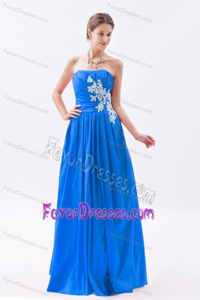 Exquisite Blue Ruche Strapless Homecoming Evening Dress with Appliques