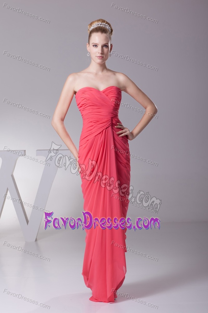 Ruched Sweetheart Up-to-date Chiffon Evening Dress in Watermelon Red