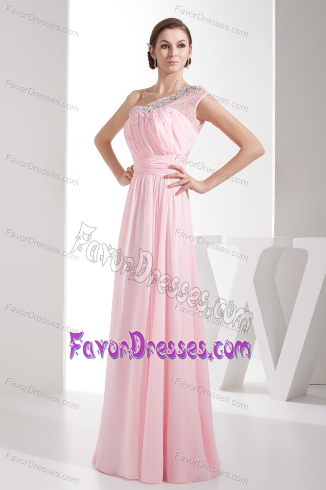 Empire Beaded One Shoulder Homecoming Evening Dresses in Light Pink