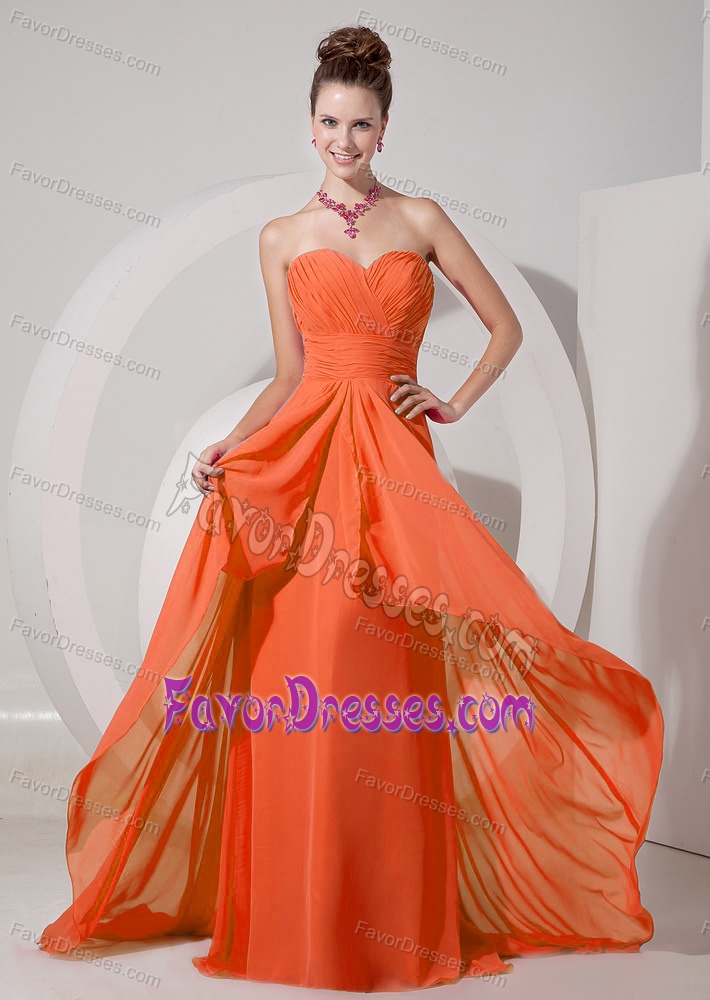 Orange Red Sweetheart Ruched Chiffon Prom Dress for Anniversary