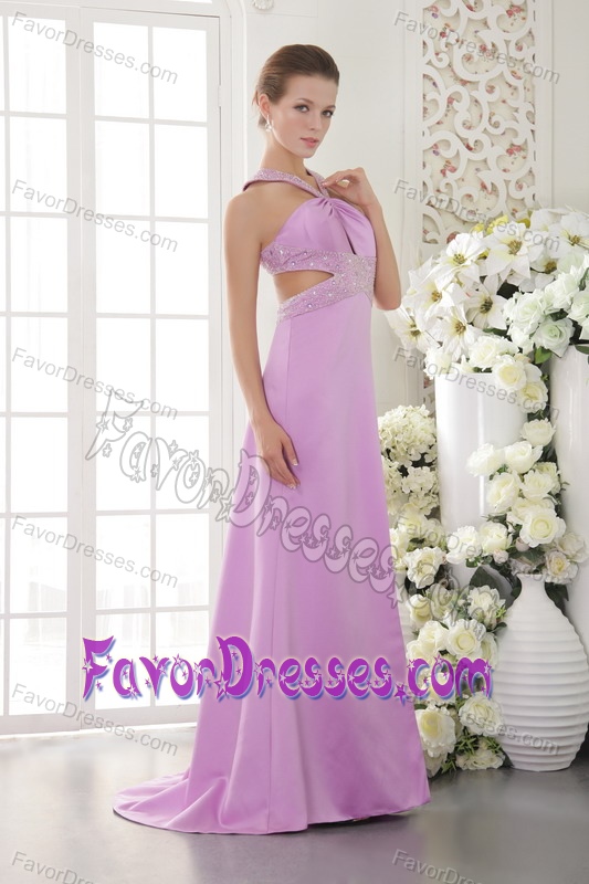 Lavender Halter Top Sheath Prom Party Dress with Cutout Waist