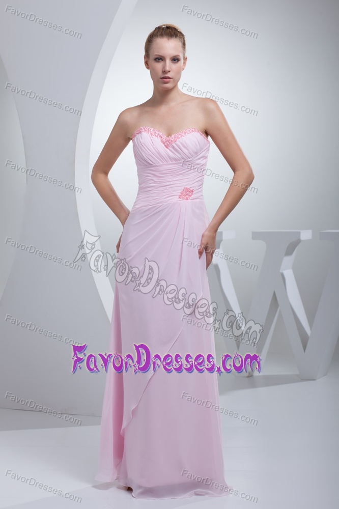 Ruched and Beaded Sweetheart Long Prom Holiday Dress in Baby Pink