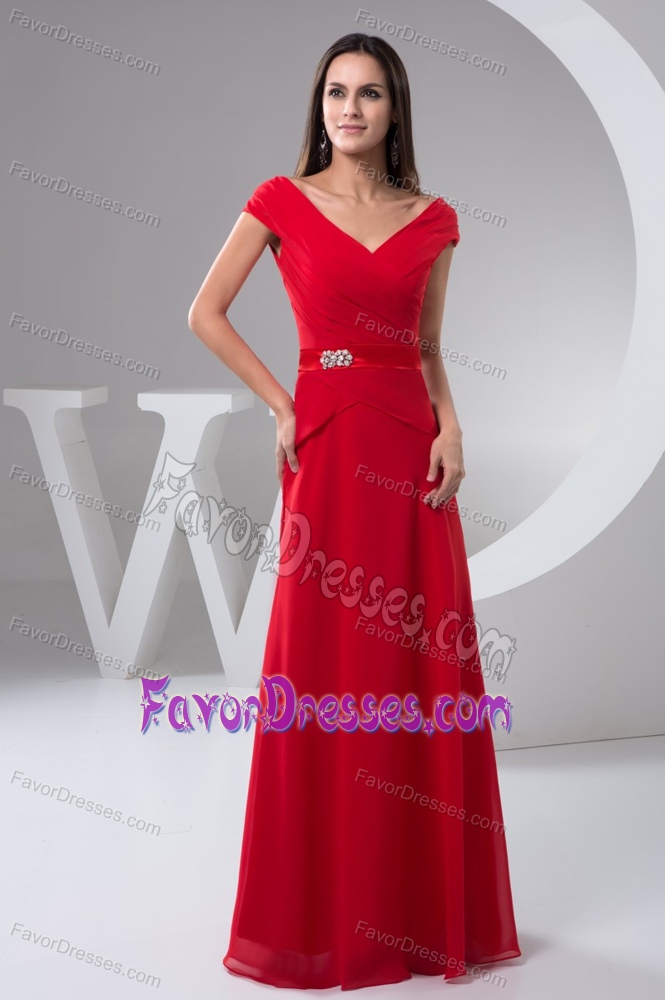 Red Off the Shoulder Long Dress for Prom with Ruching and Beading