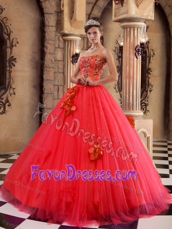 Beading Flamingo New Sweet 16 Dress with Handmade Flowers in Satin and Tulle