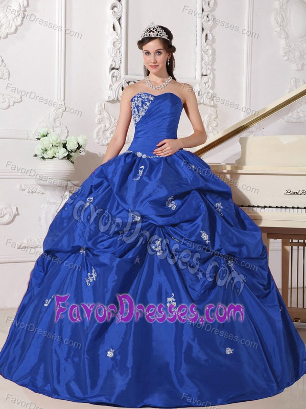 New Blue Ball Gown Sweetheart Taffeta Dress for Quince with Beading and Pick Ups
