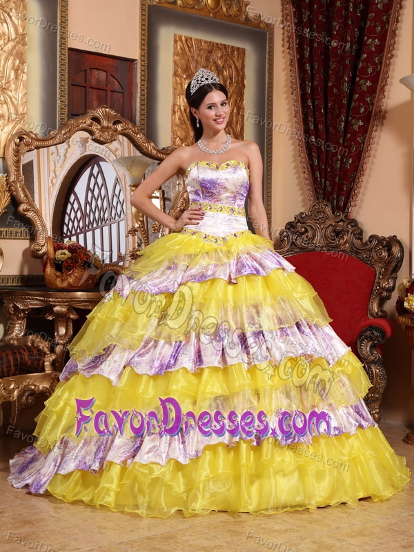 Multi-color Sweetheart Organza Dress for Quince with Beading and Ruffles on Sale