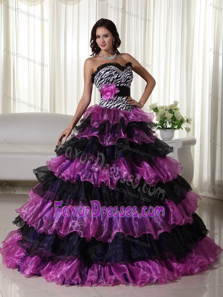 Fashionable Ball Gown Sweetheart Organza Dresses for Quince with Ruffles on Sale