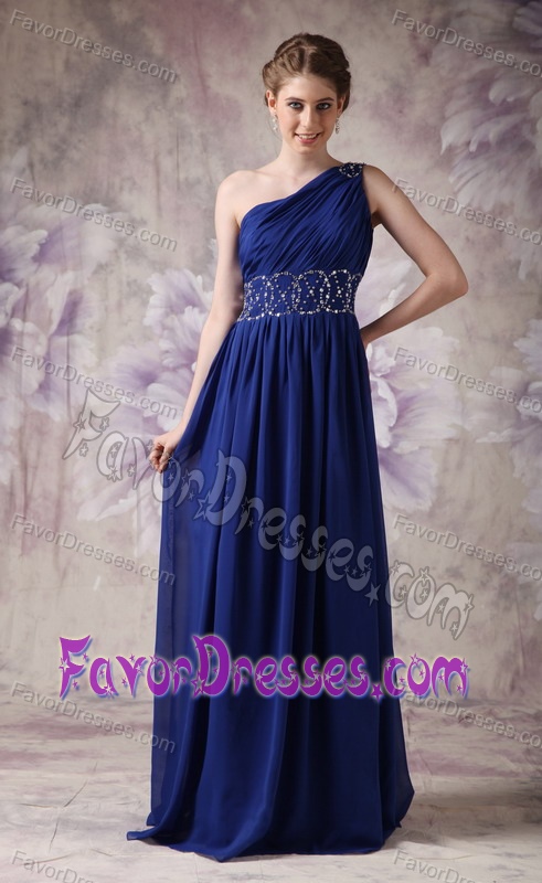 High End Empire One Shoulder Chiffon Beading Senior Prom in Navy Blue