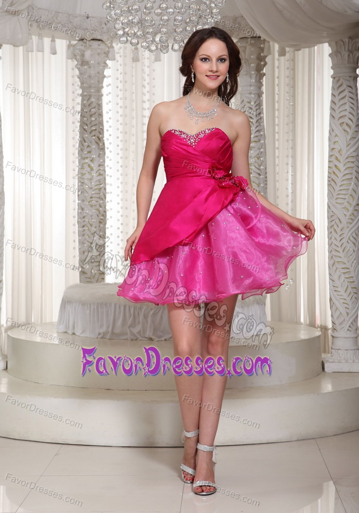 Memorable Hot Pink Organza Sweetheart Evening Dresses for Graduation