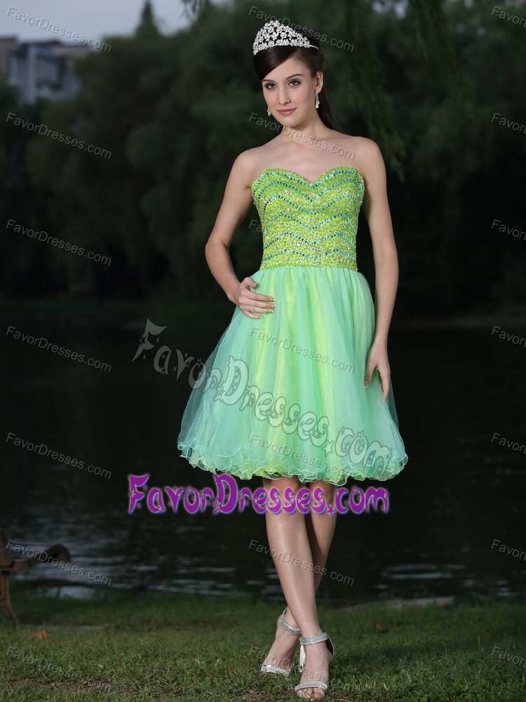 Exquisite Sweetheart Green and Yellow Graduation Ceremony Dress for Fall