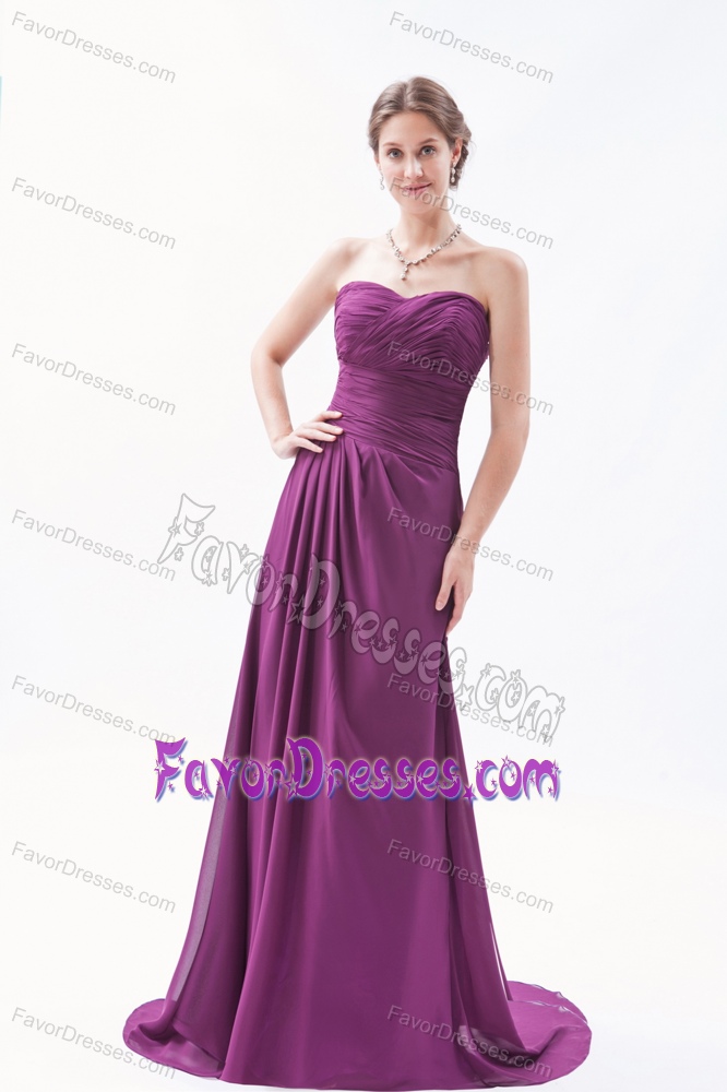 Dressy Ruched Chiffon Middle School Graduation Dress in Purple