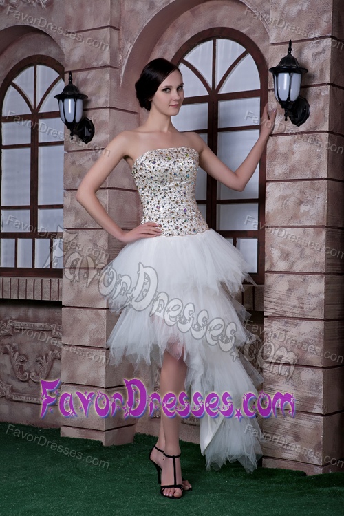 Custom Made White Prom Theme Dresses with Beadings and Ruffled Layers