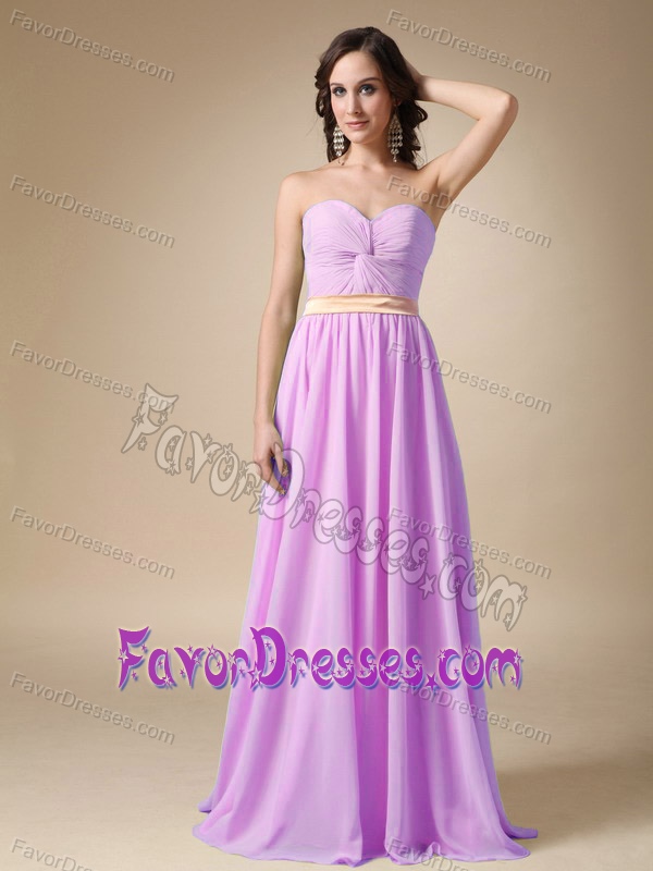 Best Lavender Sweetheart Long Ruched Chiffon Holiday Dress with Belt