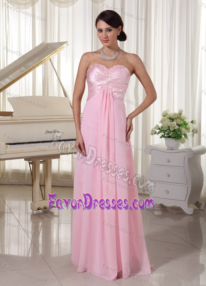 Sweetheart Beaded Chiffon and Satin Baby Pink Holiday Dresses with Ruching