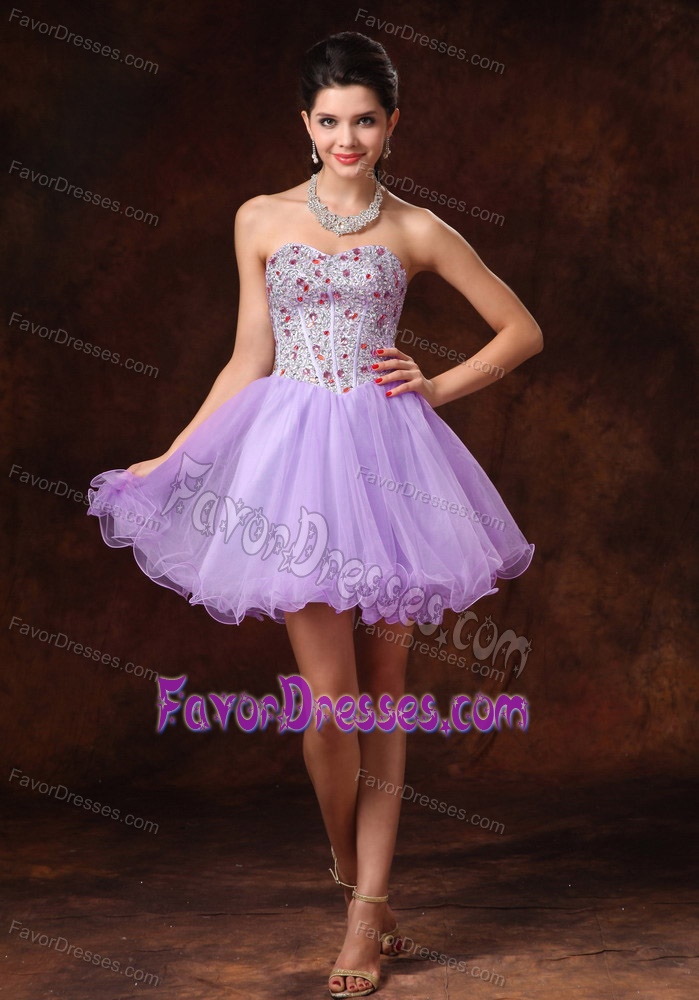 Sweetheart Mini-length Purple Tulle Homecoming Dress with Beading for Cheap