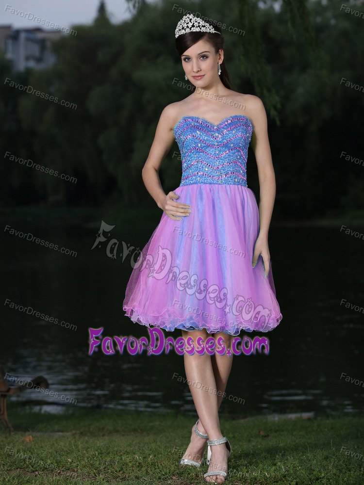 Sweetheart Knee-length Blue and Purple Homecoming Party Dress with Beading