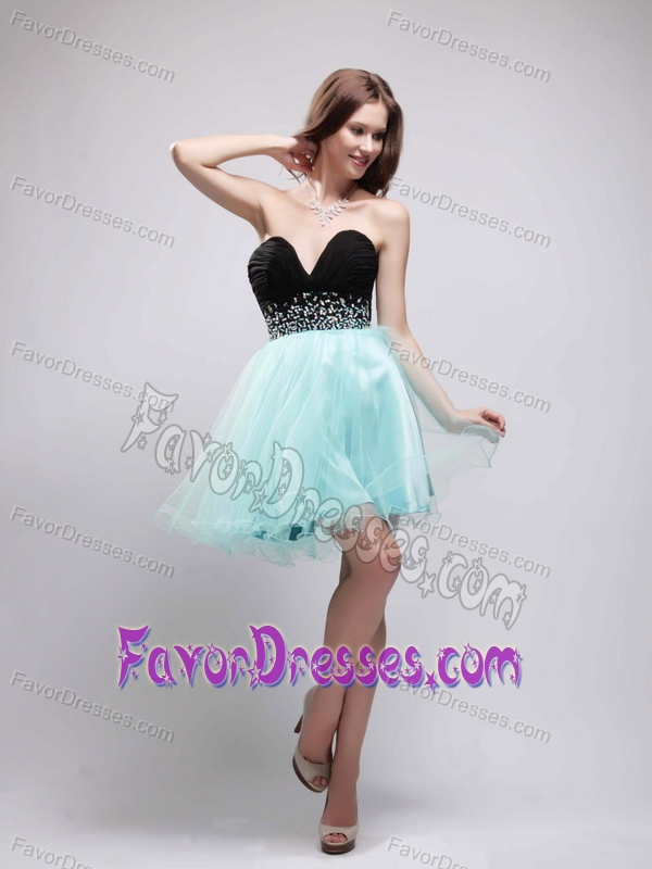 Black and Baby Blue Sweetheart Mini-length Homecoming Dress with Beading