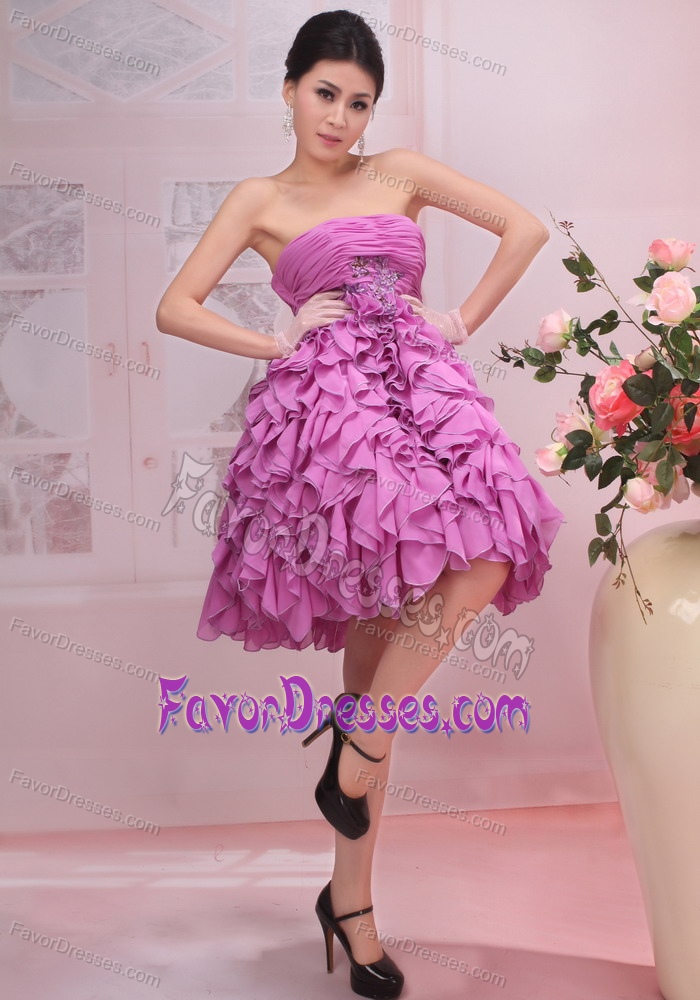Lavender Appliqued Strapless Chiffon Prom Homecoming Dress with Ruffles