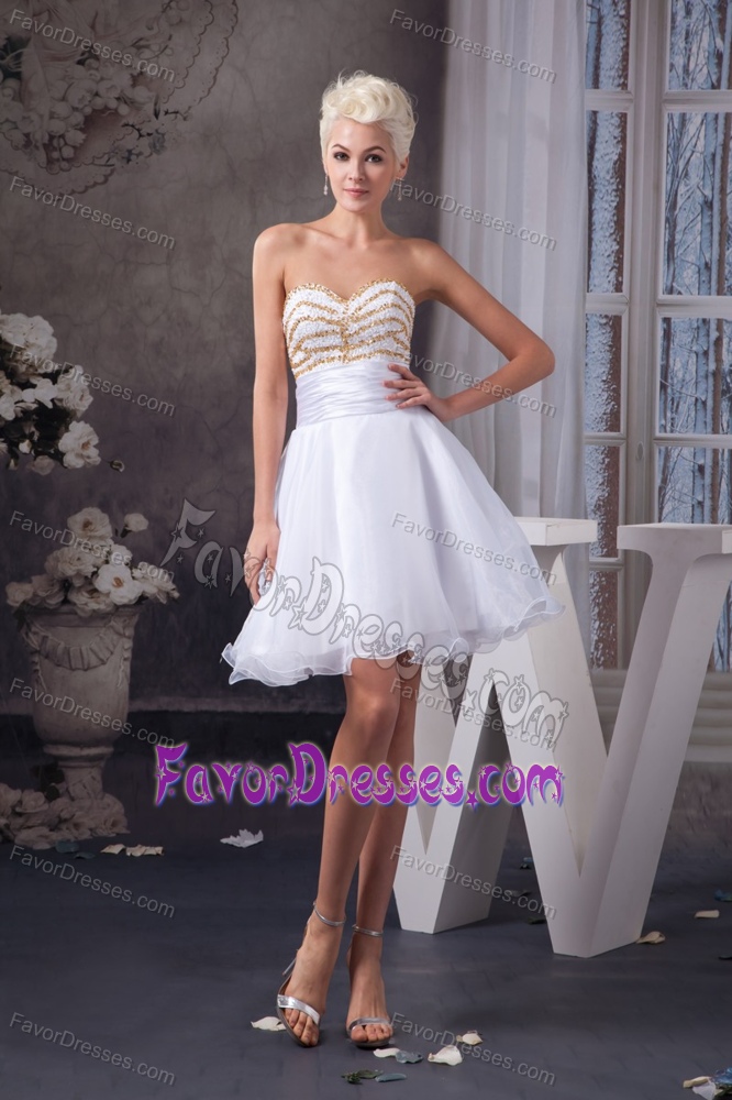 Special Beaded and Ruched White Prom Homecoming Dresses in Organza