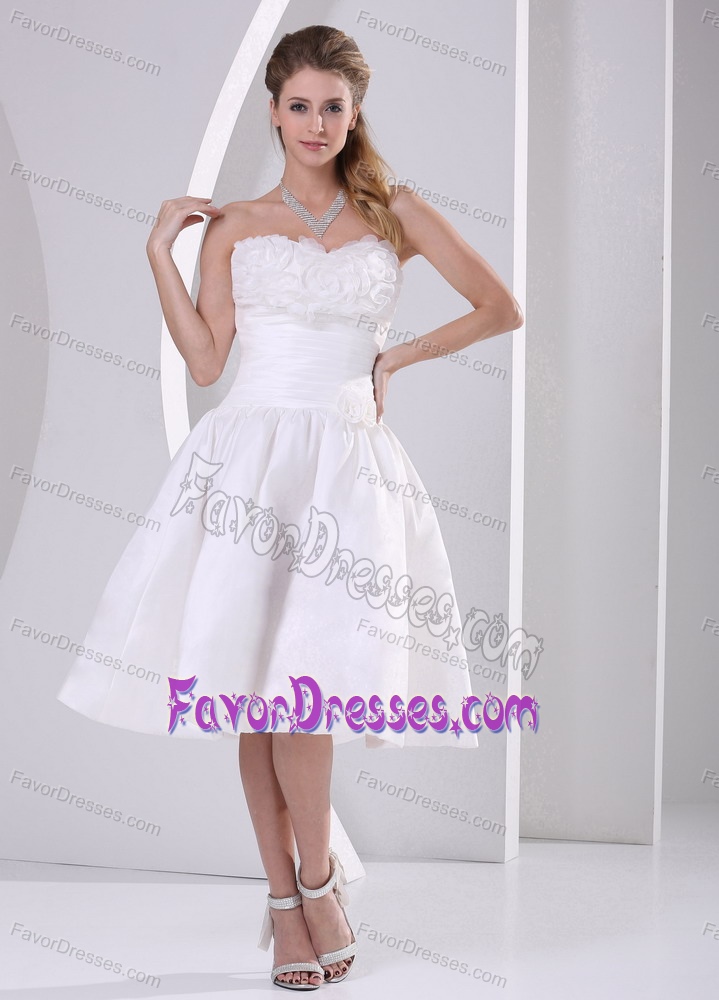 Flirty Strapless Ruche Wedding Reception Dress with Ruffles to Tea-length