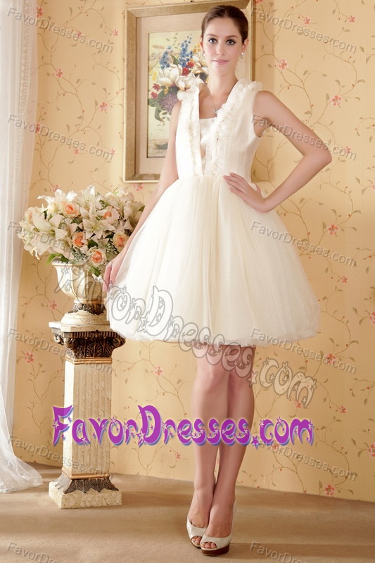 Memorable White Square Knee-length Wedding Dress with Beading