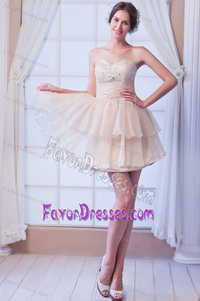 Champagne Sweetheart Mini-length Layered Chiffon Prom Dress with Beading