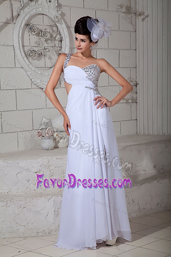 One Shoulder White Chiffon Wonderful Prom Homecoming Dress with Beading