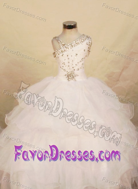 2013 Beautiful White Organza One Shoulder Beaded Little Girl Pageant Dresses