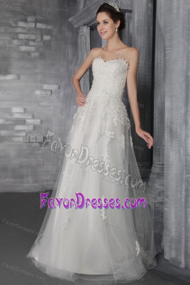 Beautiful Empire Sweetheart Tulle Lace Wedding Gown Dress with Sweep Train