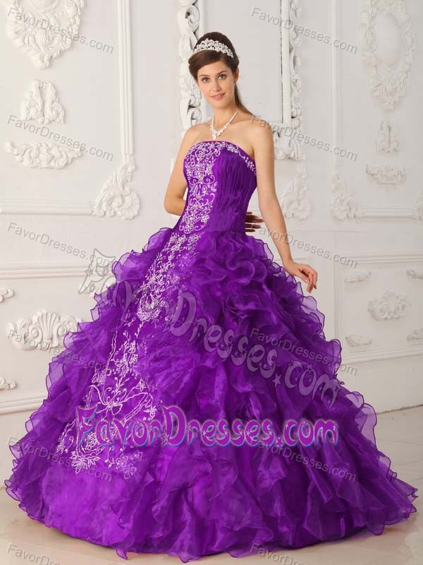 Ball Gown Strapless Sweet Sixteen Dresses in Satin and Organza in Purple