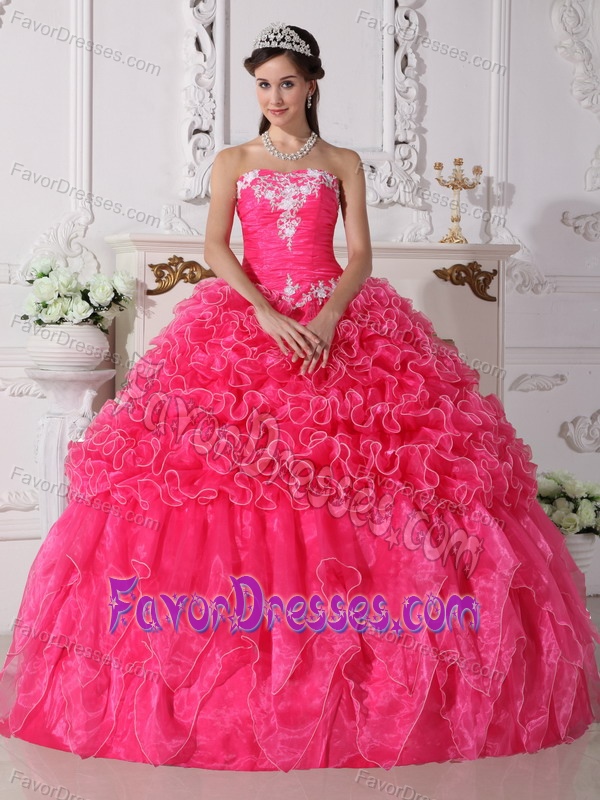 Svelte Hot Pink Quinceanera Gowns in Organza with Embroidery