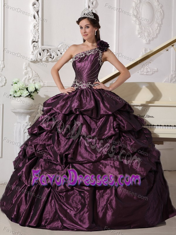 Righteous Dark Purple Ball Gown One Shoulder Taffeta Quinceanera Dress