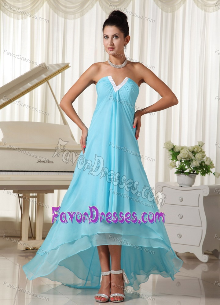 Lovely Natural Strapless High-low Baby Blue Maxi Dress in Chiffon for Less